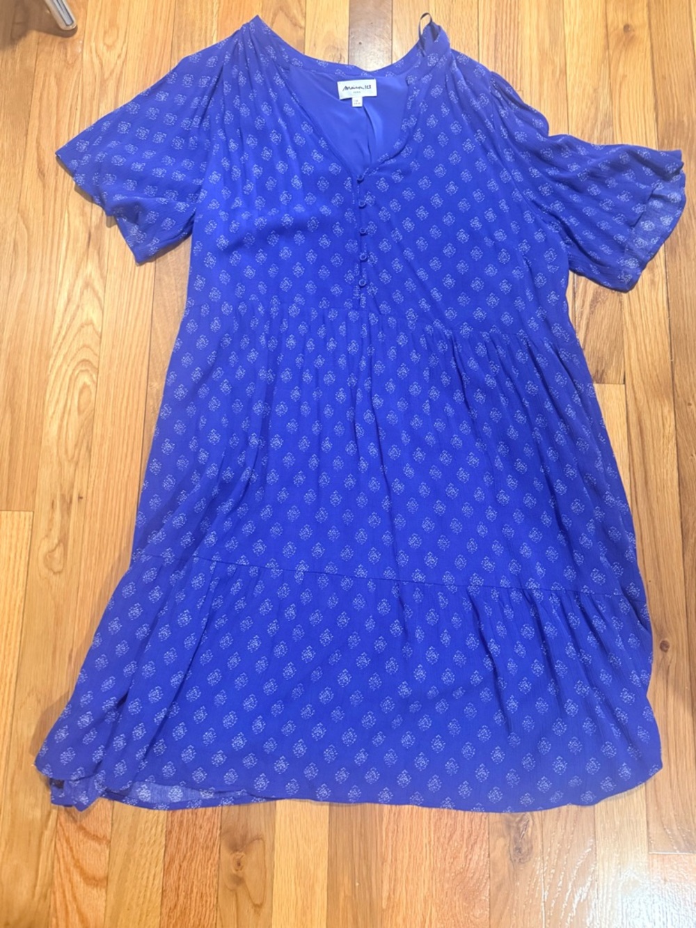 Maison 123 Paris Cobalt Blue Button-Front Tiered Dress